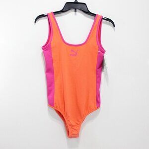 Puma Womens Orange Pink One Piece Bodysuit Cotton Stretch Pull On Size S NWT